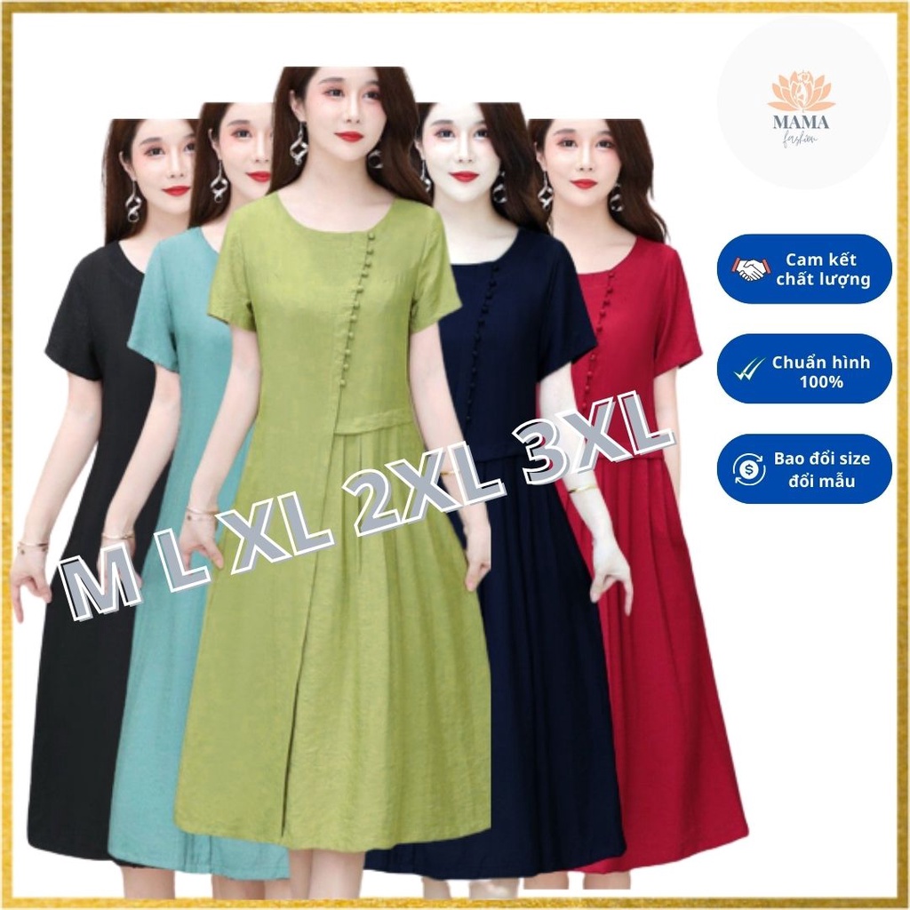 VÁY ĐẦM TRUNG NIÊN DÁNG SUÔNG XÒE LỤA MỀM PHỐI DẬP LY CỔ TRÒN SANG TRỌNG - TNDT04180