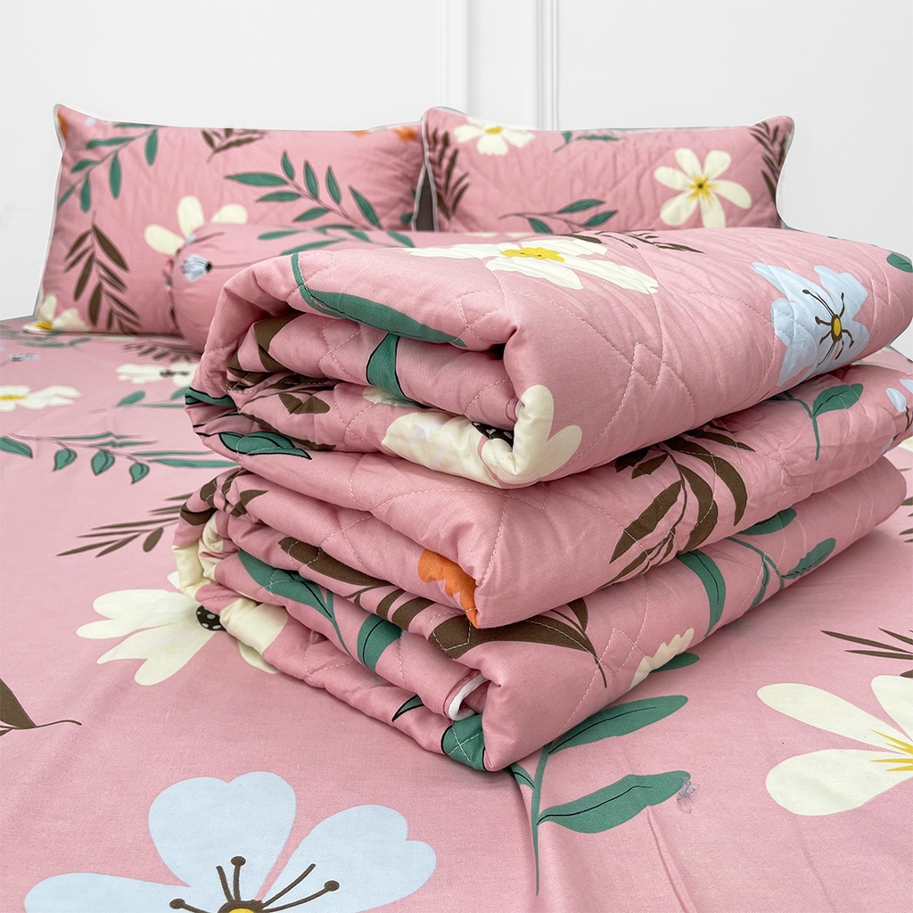 Bộ Ga Gối 100% Cotton Thuần Việt Mền Mịn, Thoáng Mát - Hồng COT05