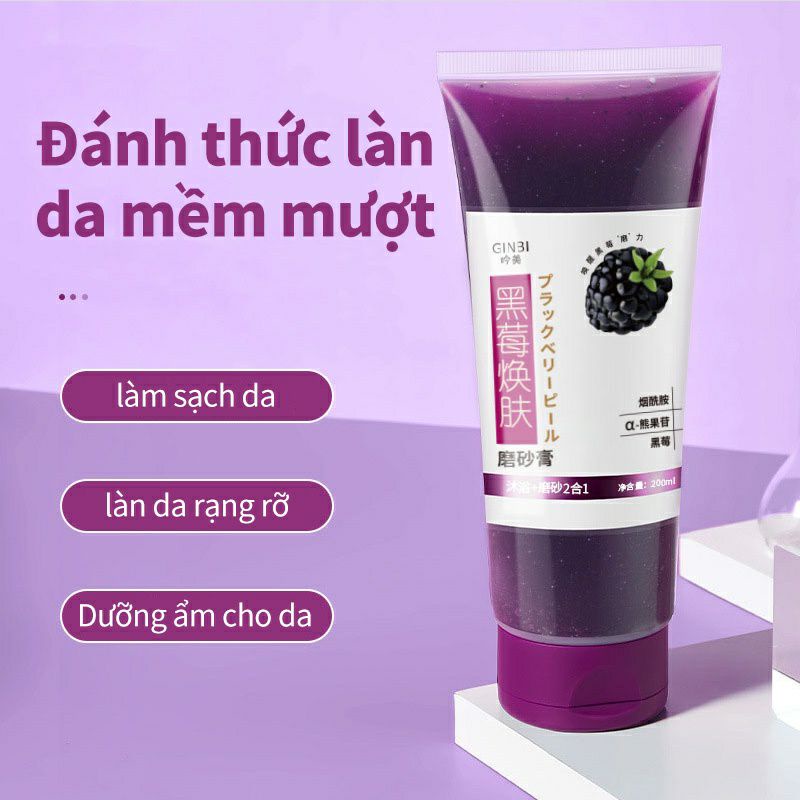 Gel Tẩy Tế Bào Chết Toàn Thân Mâm Xôi Đen GinBi 200ml