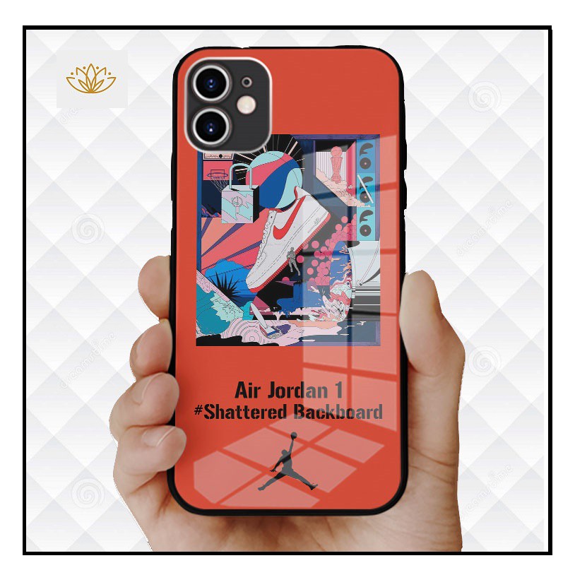 Ốp lưng kính đẹp Bóng rổ và giày NIKE AIR JORDAN Iphone 7/7Plus/8/8Plus/X/Xs/Xs Max/11/11 Promax/12/12 Promax OK-56