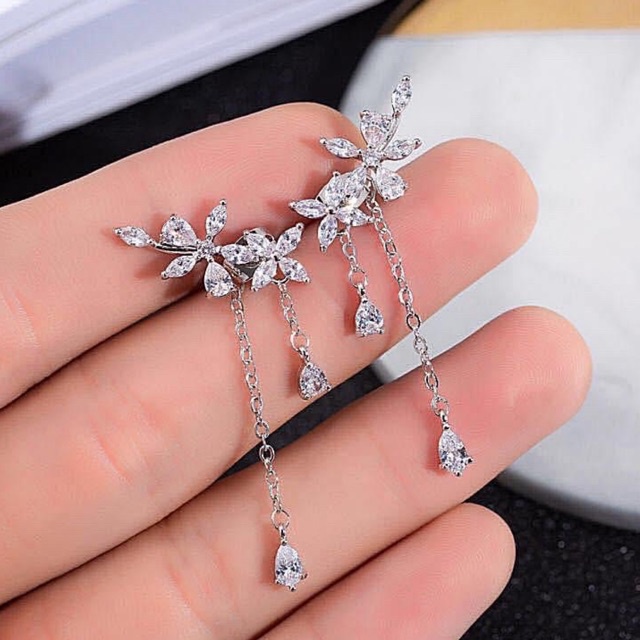 Bông Tai Bạc xinh, Hoa dáng kẹp vành thiết kế tinh tế điệu đà. Sang chảnh công chúa  Mainomi Shop Bạc Xinh