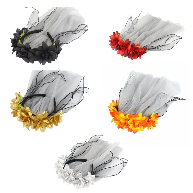 Băng Đô Cài Tóc Phối Lưới Ruy Băng Đính Hoa Nhân Tạo Phong Cách Anime Ngày Halloween