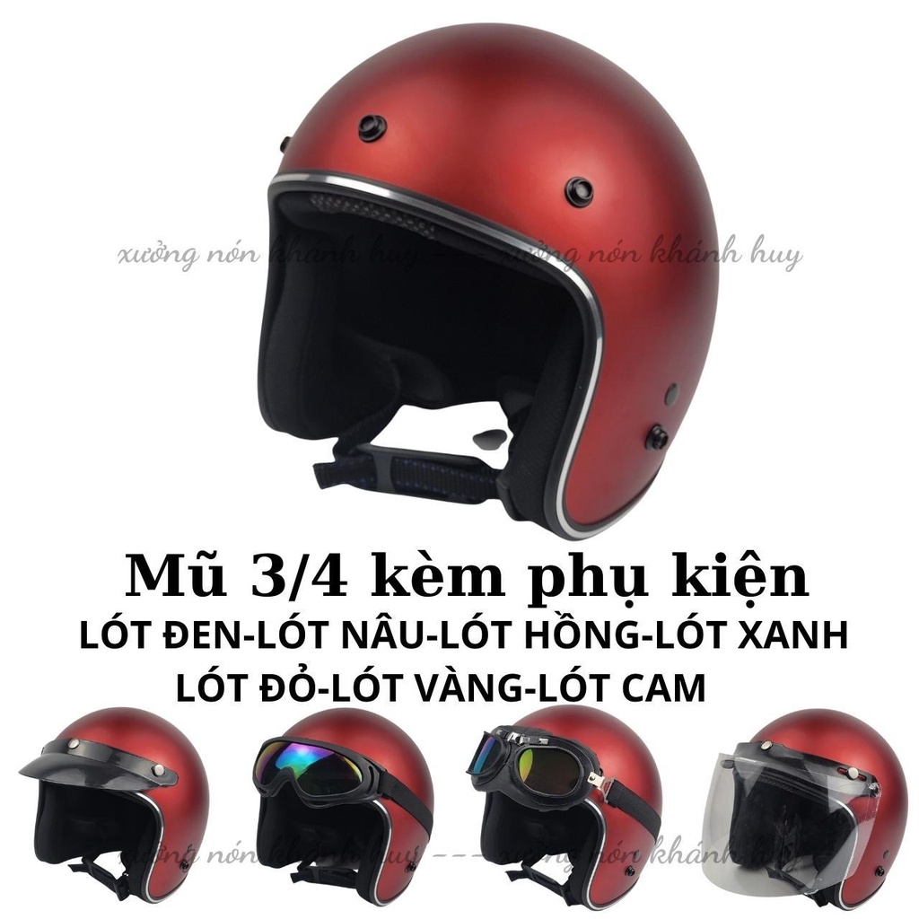Mũ Bảo Hiểm 3/4 đầu  Lót 7 Màu Cao Cấp Như Hình - Hàng CTY-Cam Kết Chất Lượng Giống Hình 100%