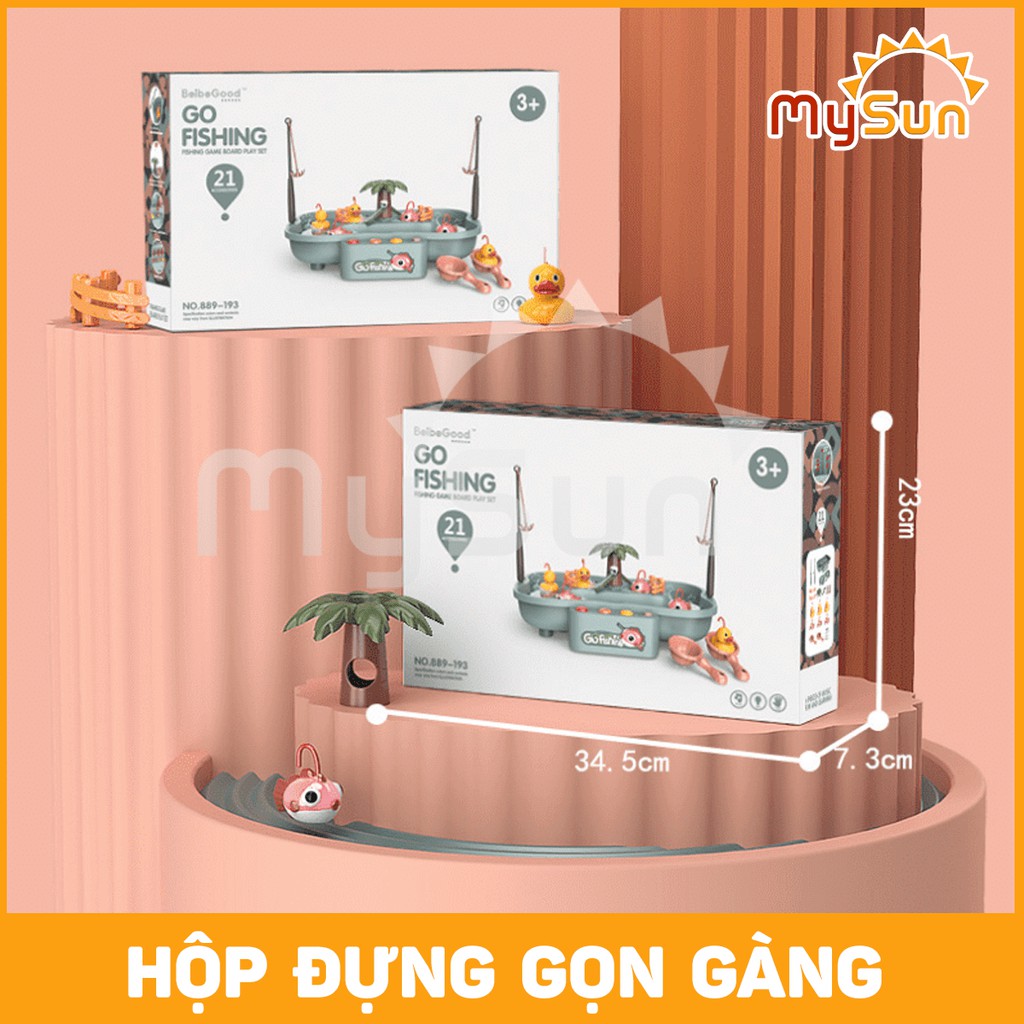 Bể câu cá đồ chơi NHẠC NƯỚC trẻ em | Bộ đồ chơi câu Cá - Vịt cho bé bằng gỗ nhựa ABS 2 tầng, tặng free PIN - MYSUN