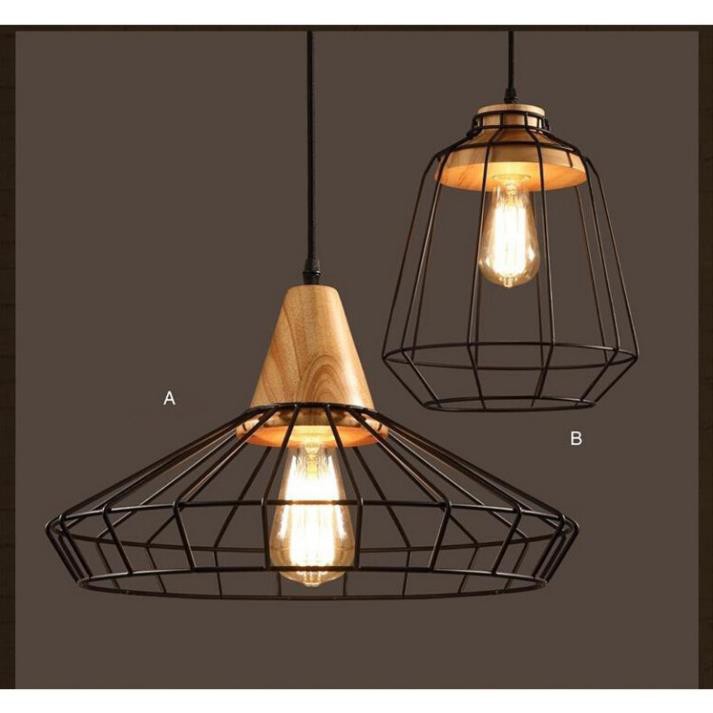 Đèn thả trang trí đuôi gỗ lồng sắt RETRO - chưa bao gồm bóng Led Edison ST64 4w