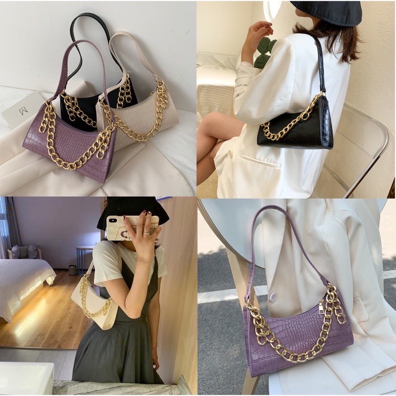 Túi Xách Kẹp Nách Queen Hot Trend - Kèm Dây Xích Bản To
