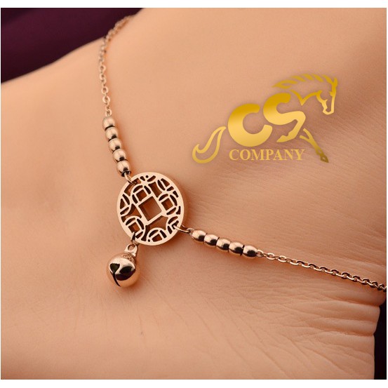 Lắc chân titan đồng tiền may mắn mạ vàng 14k