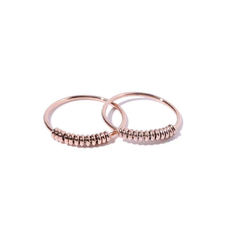 Nhẫn thép titan mạ vàng hồng 18k đính hạt tròn nhỏ đơn giản dễ phối đồ thời trang hàn quốc