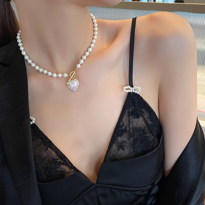 Vòng Cổ/Vòng Cổ Mặt Vỏ Sò/Trái Tim Đính Ngọc Trai Tinh Tế Thanh Lịch Cho Nữ