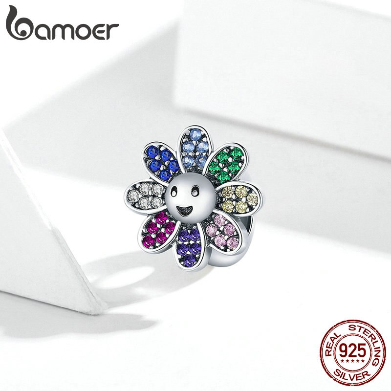 Hạt xỏ trang sức BAMOER SCC1701 bạc 925 hình hoa hướng dương cho vòng đeo tay 3mm