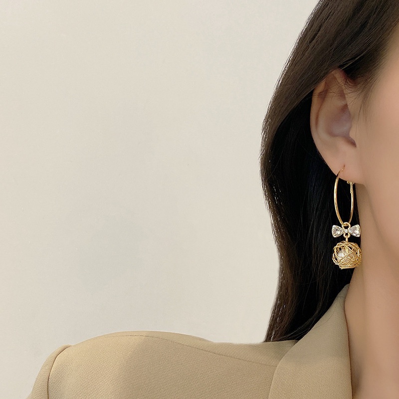 Bông tai trang trí nơ và ngọc trai giả phong cách thời trang Hàn Quốc cho nữ