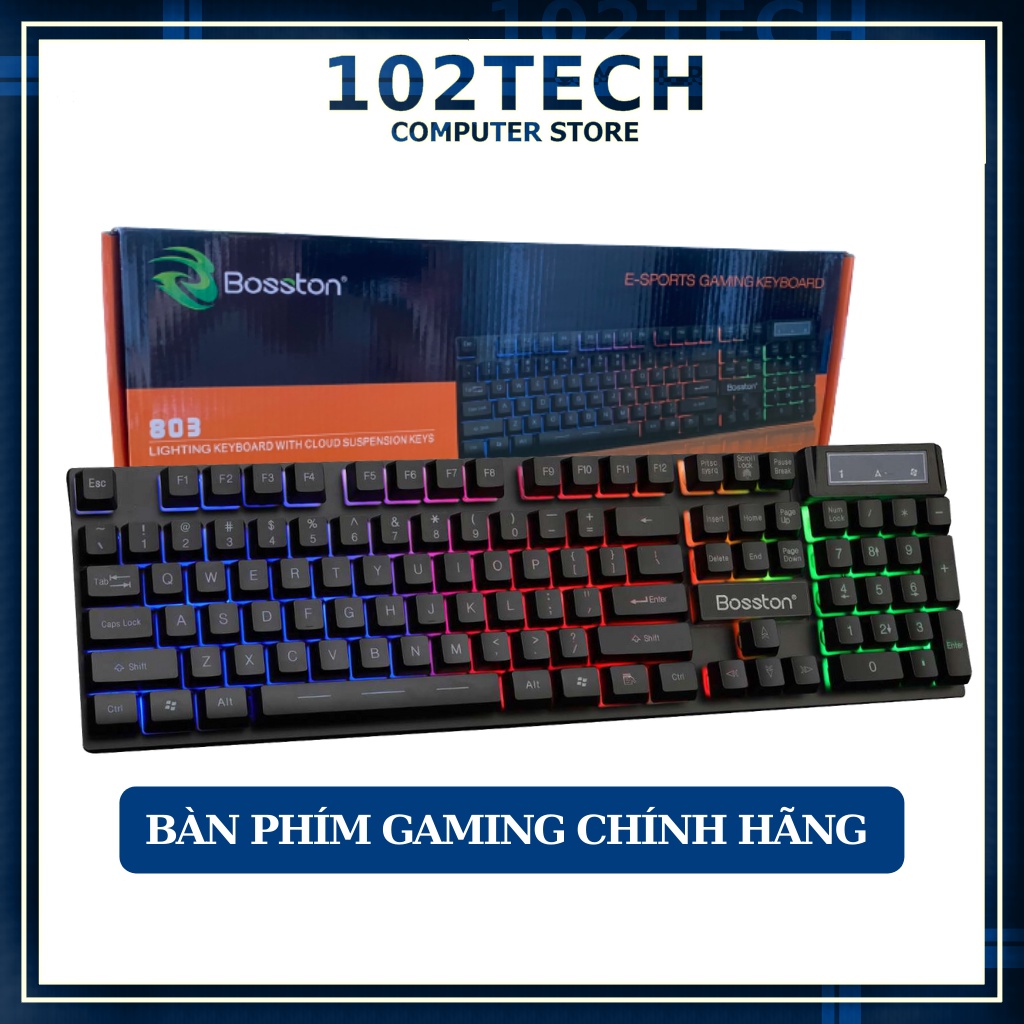 Bàn phím giả cơ Bosston 803 chuyên gaming hàng chính hãng, phím gõ nhạy và êm, led RGB đẹp, chống nước chống bám bụi