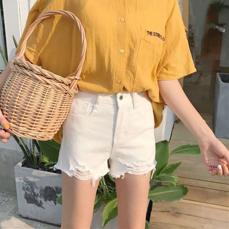 Quần Short Denim nữ ống rộng lưng cao