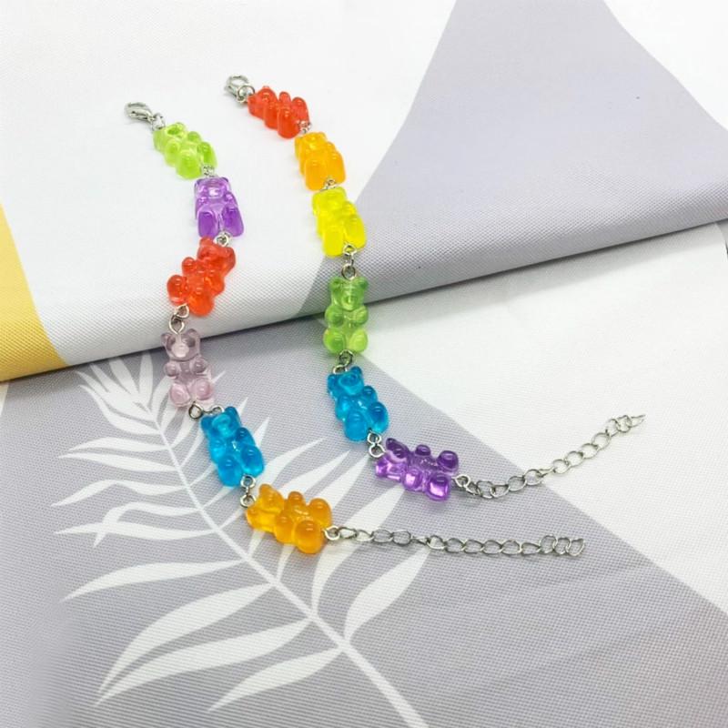 Vòng tay chuỗi hạt hình gấu trong suốt màu cầu vồng cho nữ