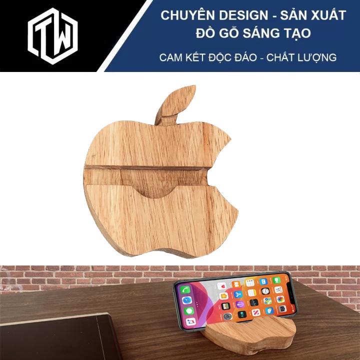 Giá Đỡ Điện Thoại mini Titi Wood TMS02 hình táo bằng gỗ sồi phủ Veneer cao cấp, thiết kế tinh xảo