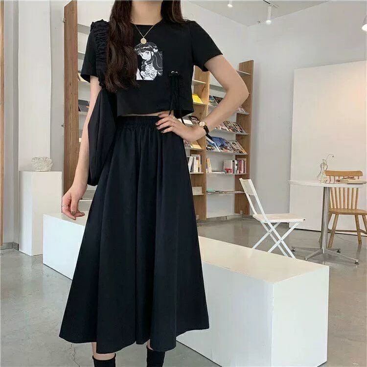 Chân Váy Dài Dáng Chữ a Lưng Cao Màu Đen Trắng mn7i Thời Trang Xuân Hè Cho Nữ
