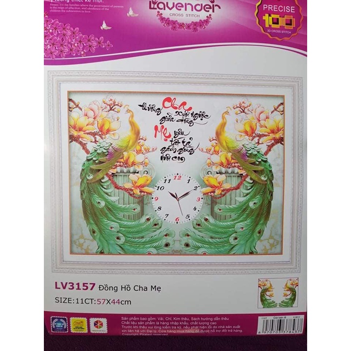 Tranh thêu 3D cha mẹ KT:57x44cm,tranh chưa thêu.Tặng kéo và xỏ chỉ.