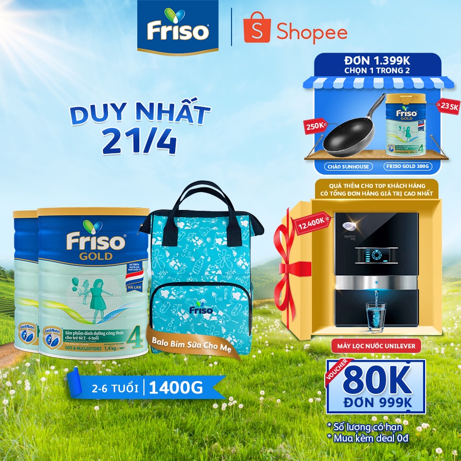 [Tặng 1 Balo Bỉm sữa cho mẹ] Combo 2 Sữa Bột Friso Gold 4 1400g