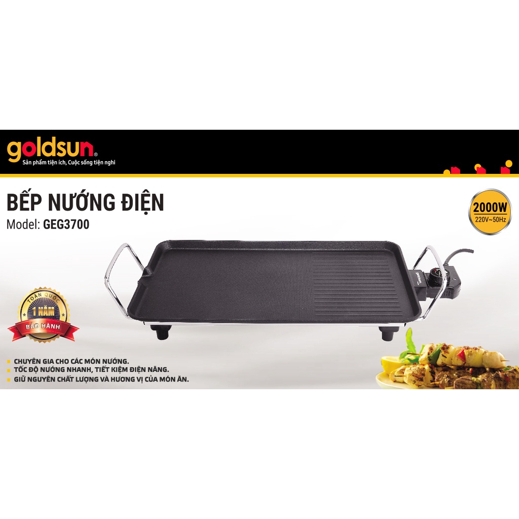 [Mã BMBAU300 giảm 7% đơn 499K] Vỉ nướng điện Goldsun GEG-3700 2000W Hàng chính hãng Bảo hành 12 tháng