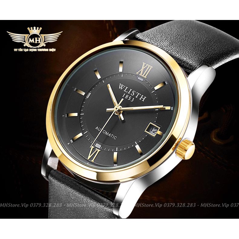 Đồng hồ nam WLISTH máy cơ, Dây Da Cao Cấp, Chống Nước, Chống Xước + Tặng kèm vòng tay may mắn