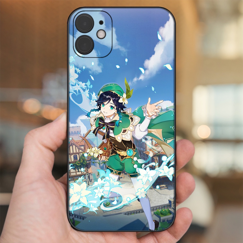 Ốp lưng iPhone 11 dẻo đen cạnh vuông in hình Venti Genshin Impact