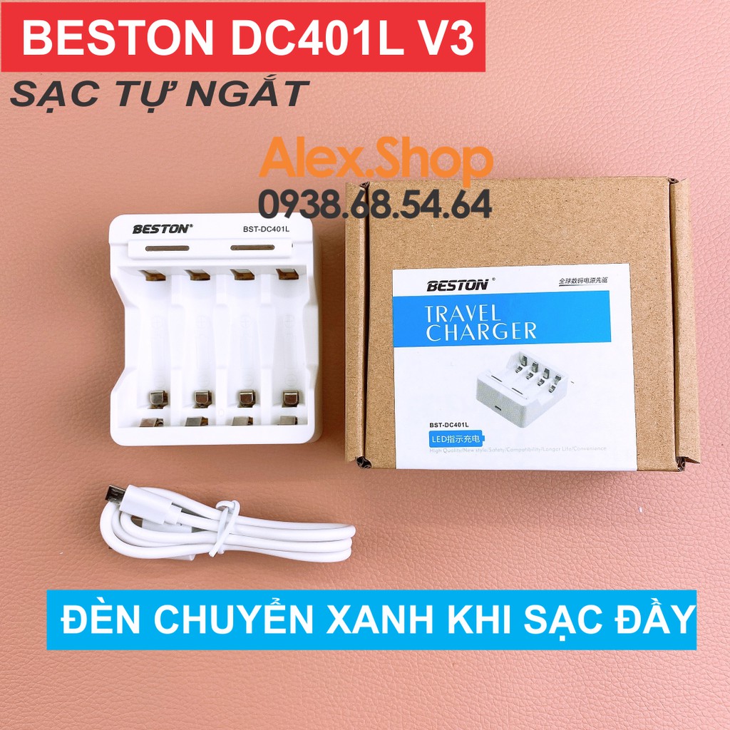 [DC401L] Bộ 4 Pin Sạc BESTON AA/AAA 3300/3000/1200/1300mAh Pin Sạc Hoặc Kèm Sạc 401L Tự Ngắt Có Đèn Chuyển Báo Sạc