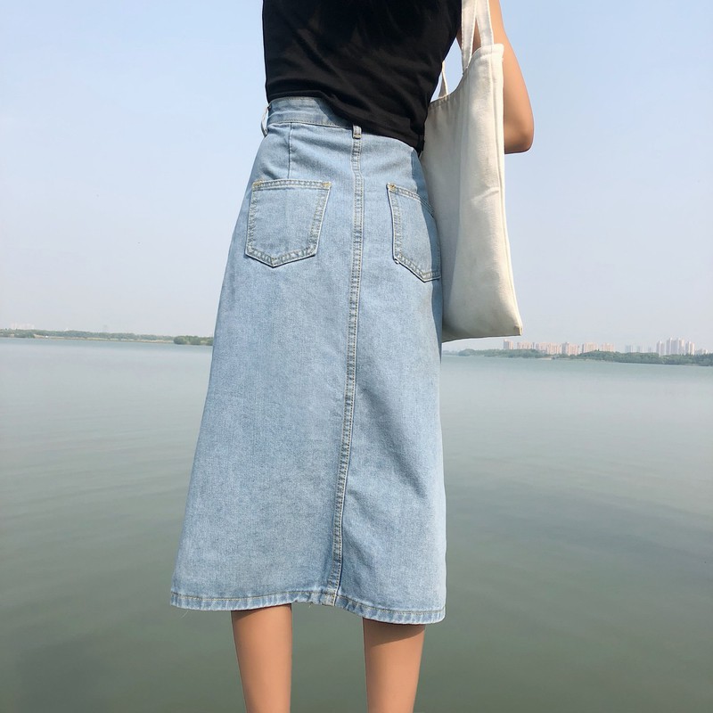 Chân Váy Bò Jeans Dáng Dài Lệch Khuy Ulzzang - Hàng Quảng Châu Loại 1 | BigBuy360 - bigbuy360.vn