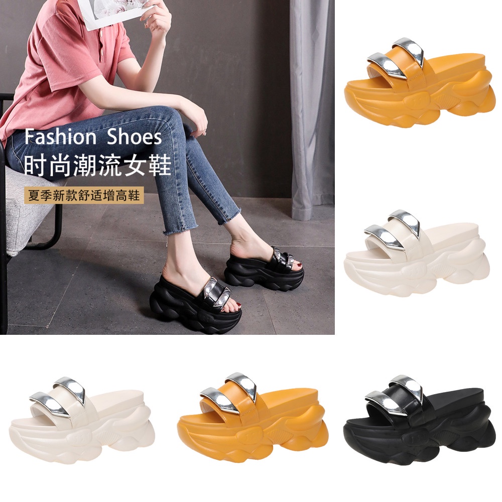🎀  Dép Lê Đa Năng Thời Trang Mùa Hè Năng Động Dành Cho Nữ Dép muffin đế dày thời trang của phụ nữ mặc bên ngoài có chiều cao từ khóa kim loại dép