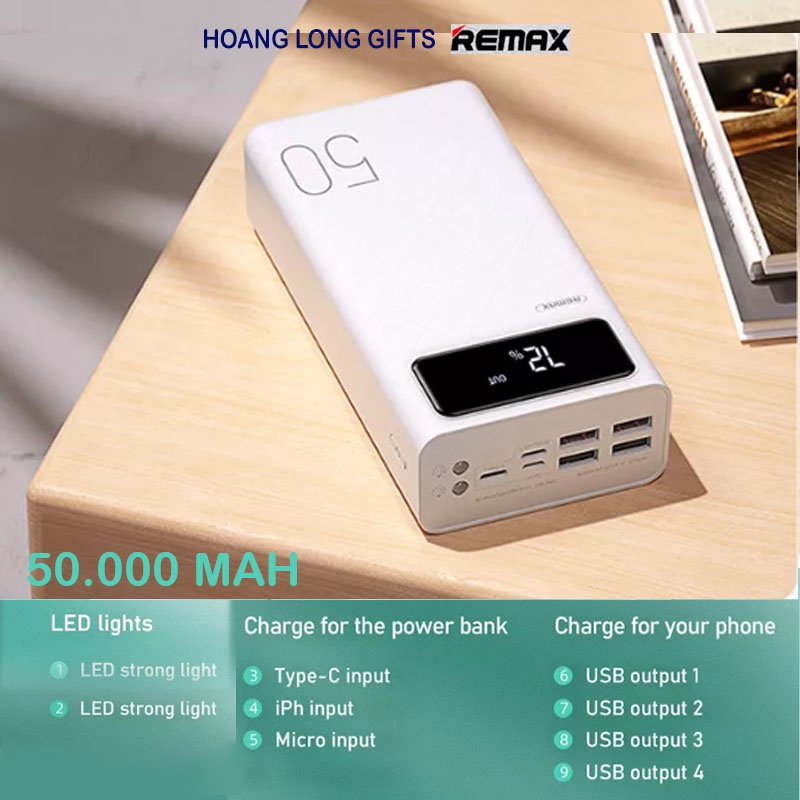 Pin Sạc Dự Phòng 30000/40000/50000 mah Remax 4 Cổng Sạc Usb - Tích Hợp Led - Đèn Pin