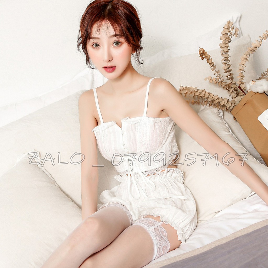 Bộ đồ ngủ nữ hai dây màu trắng  sexy gợi cảm | BigBuy360 - bigbuy360.vn