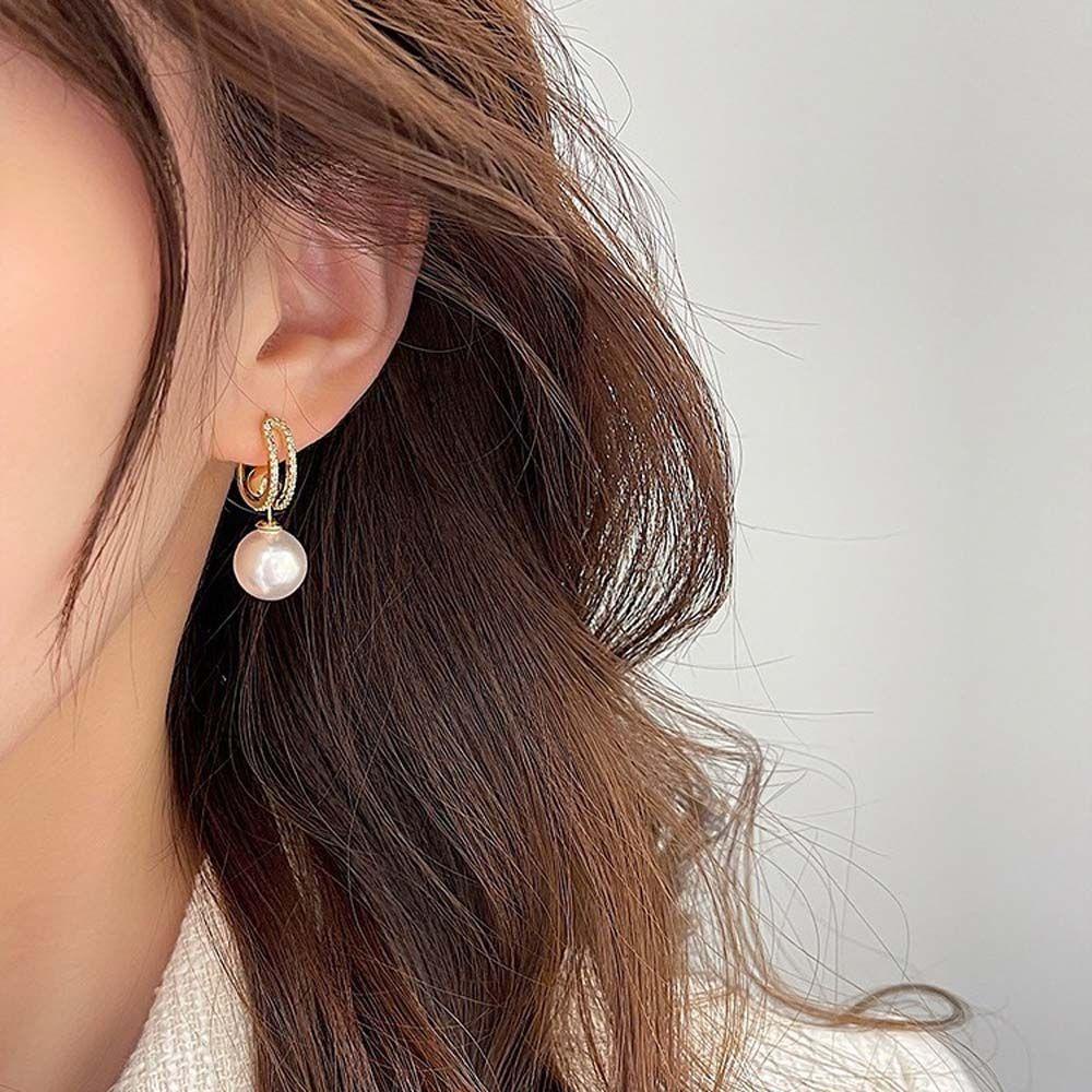 QQMALL Bông Tai Đính Đá Ngọc Trai Thời Trang Hàn Quốc Dành Cho Nữ