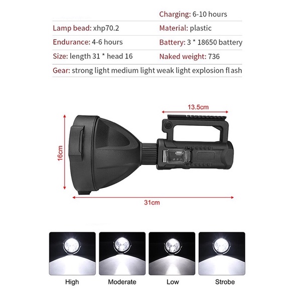Đèn pin Tuần Tra w591 siêu sáng siêu xa và siêu bền công suất 50w bóng đèn 4 lõi XHP70 rất tiện ích khi soi ban đêm | BigBuy360 - bigbuy360.vn
