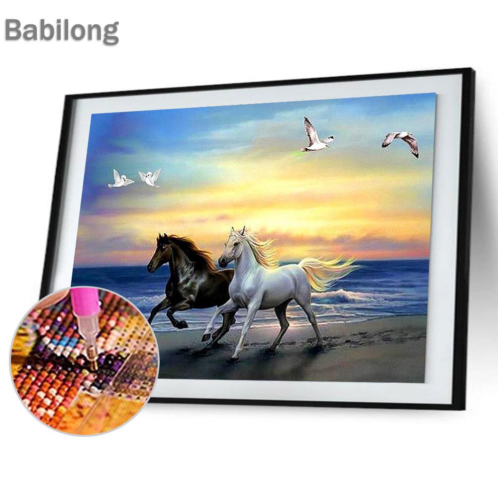 Tranh thêu chữ thập đính đá kim cương 5D DIY hình vẽ ngựa