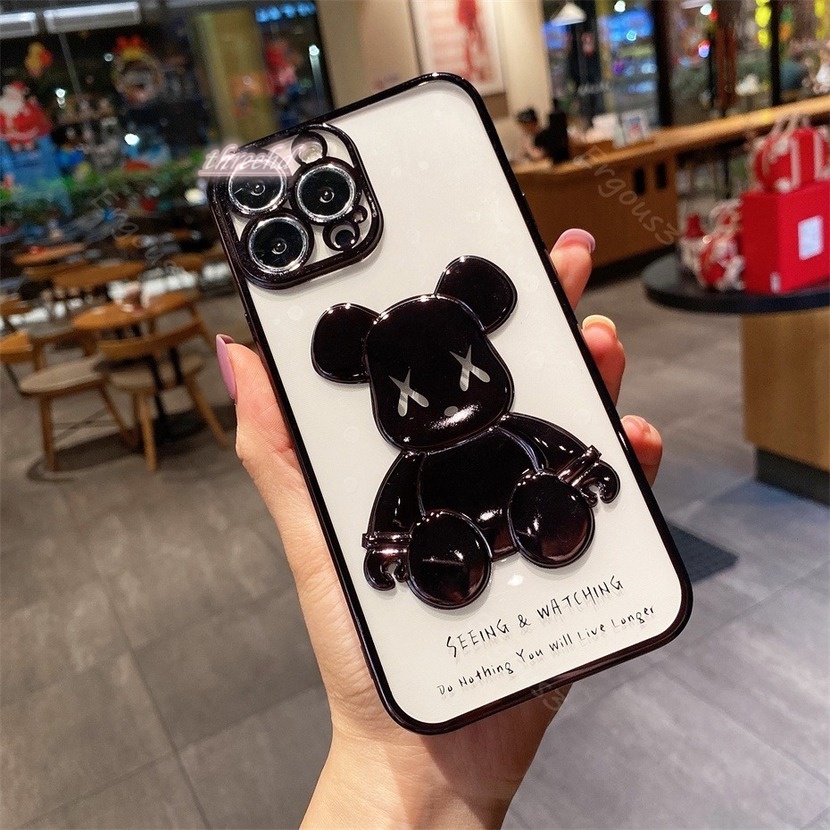 Ốp điện thoại họa tiết gấu ba chiều thích hợp cho iPhone 14 13 12 11 Pro Max SE2020 X XR Xs 7 8 Plus