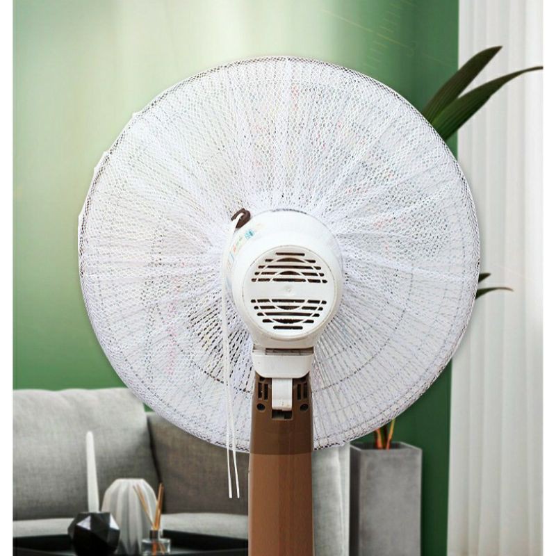 (Size đại 40_60cm) Lưới vải bọc quạt có dây rút an toàn cho bé, họa tiết dễ thương (màu ngẫu nhiên)