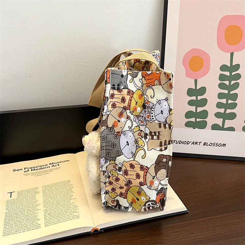 Túi Tote Vải Canvas Cỡ Lớn In Hoạt Hình Phối Khóa Kéo Chuyên Dùng Cho Học Sinh