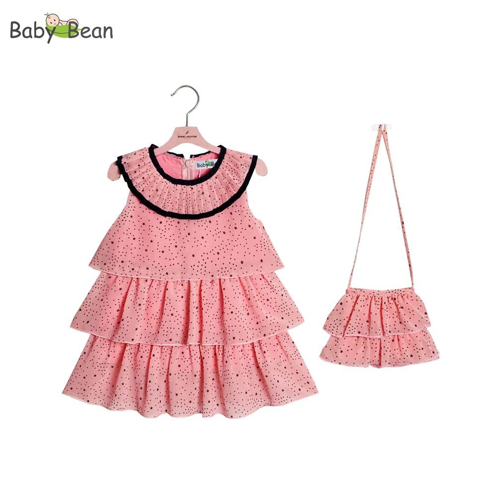 Đầm Voan 3 Tầng Cổ Dập Ly Họa Tiết Ngôi Sao Bé Gái BabyBean (kèm Túi cùng Màu)