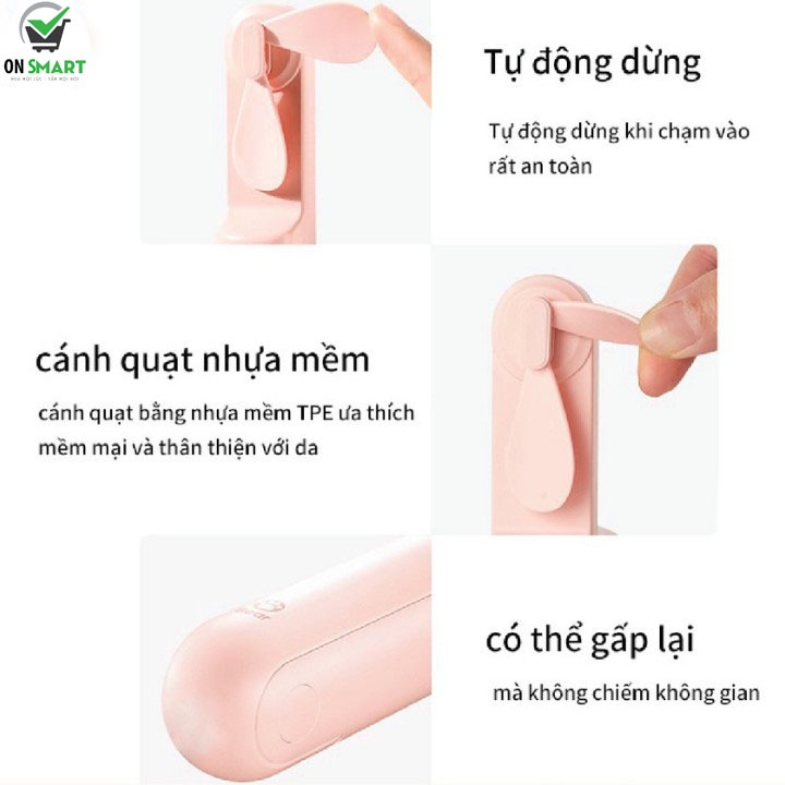 Quạt cầm tay mini gấp gọn tích hợp sạc dự phòng sạc pin USB đa năng có đế để bàn, đi du lịch, đi chơi tiện lợi