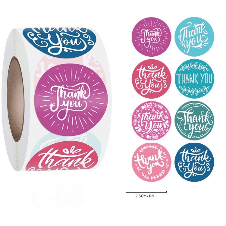 Sticker 2.5 Cm Thank You Tem nhãn dán cảm ơn cute dễ thương niêm phong túi giấy gói đơn hàng hộp quà tặng