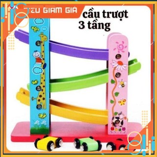 Đồ chơi gỗ cầu trượt ô tô 3 tầng cho bé