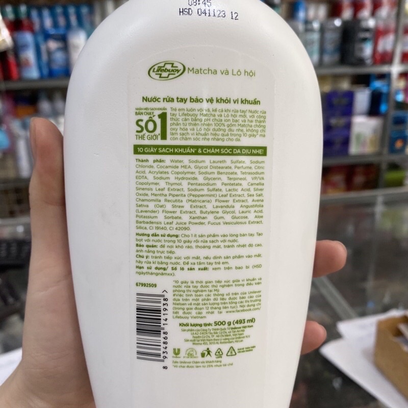 Nước rửa tay Lifebuoy matcha và lô hội chai 450g