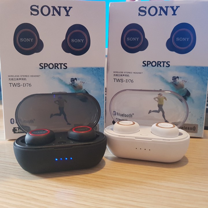 Tai Nghe Bluetooth Sony Sport TWS-D76 Rất Ấm Bluetooth 5.0- SuperBass- Hi-Res Audio (Nghe không hay hoàn tiền 100%)