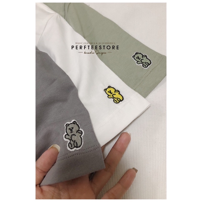 Áo thun gấu Who.au gummy logo thêu cotton 2 chiều • hàng xuất dư