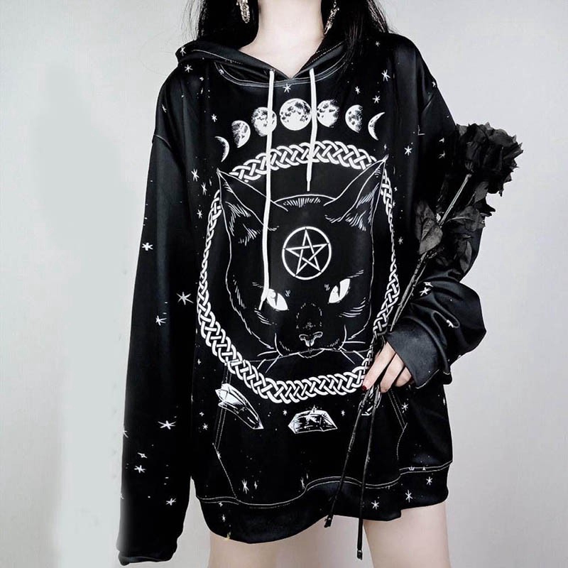 Áo khoác hoodie chui đầu phong cách gothic cá tính thời trang