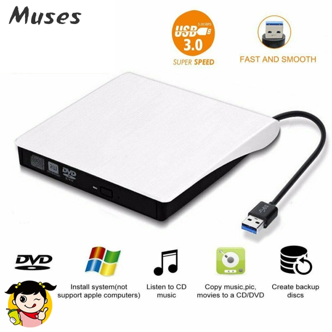 Đầu đọc đĩa DVD CD-RW gắn ngoài có cổng USB3.0 dành cho máy tính/laptop/Mac