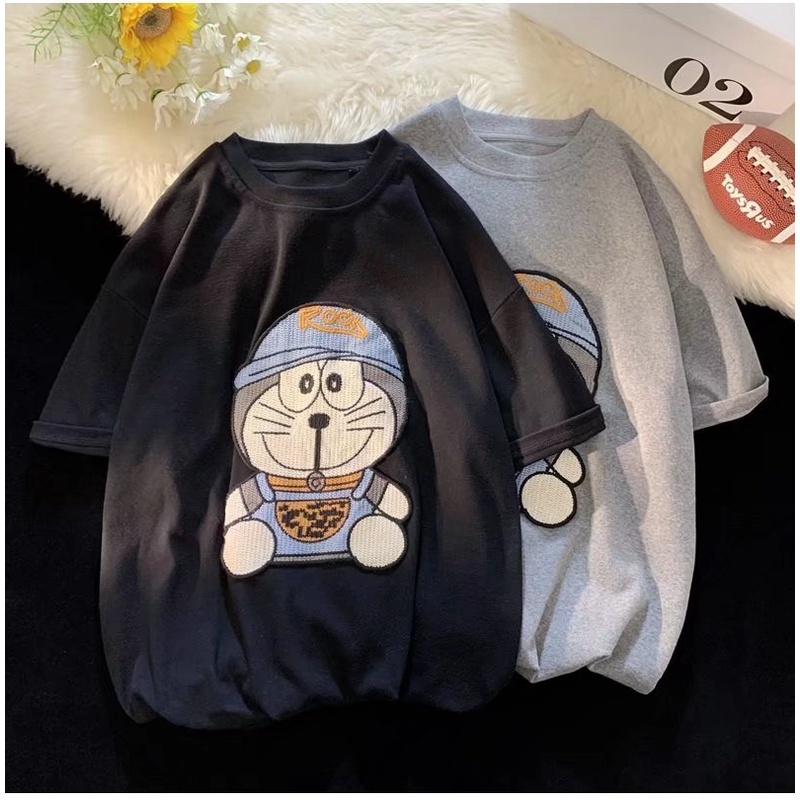 Áo Thun Tay Ngắn Dáng Rộng Thêu Hình Doremon Thời Trang Mùa Hè 2023 Cho Nam Và Nữ