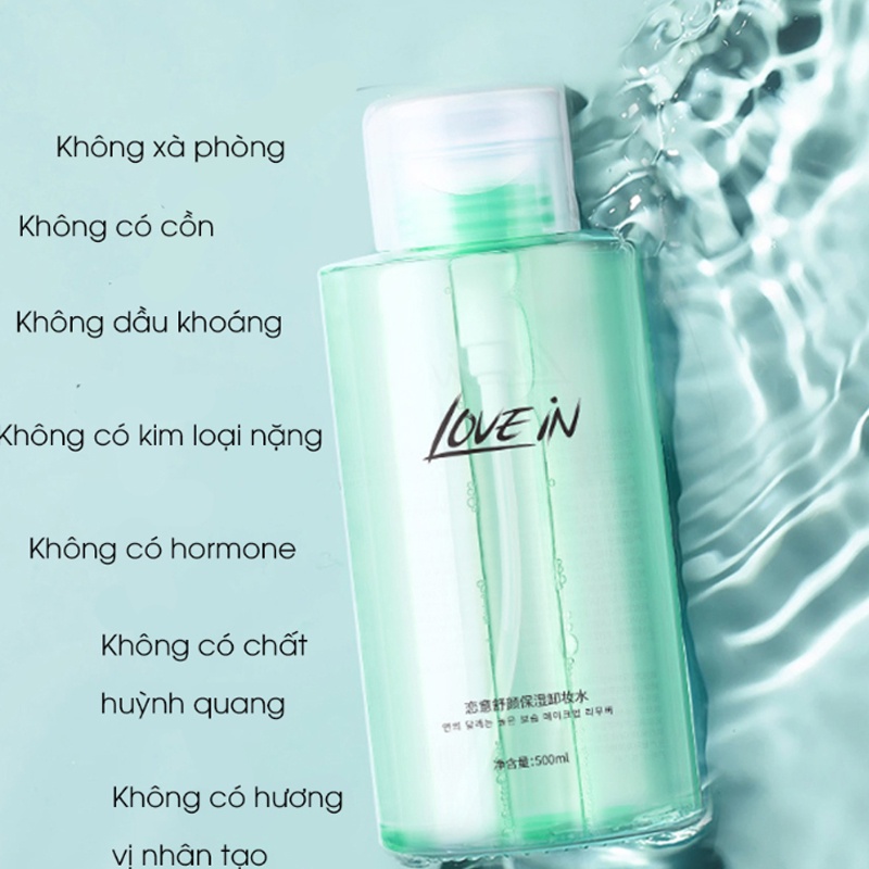 Nước Tẩy Trang Làm Sạch Da Dầu Mụn LOVE IN Dùng Cho Mọi Loại Da, Giúp Sạch Sâu Cung Cấp Độ Ẩm Cho Da
