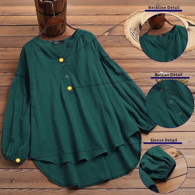 Zanzea Áo Nữ Tay Dài Phồng Cổ Chữ V Thời Trang Châu Âu