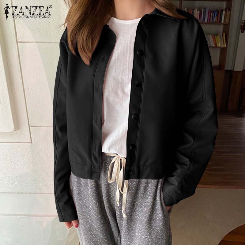 Áo khoác ZANZEA cổ bẻ tay dài màu trơn có nút gài thời trang đường phố cho nữ