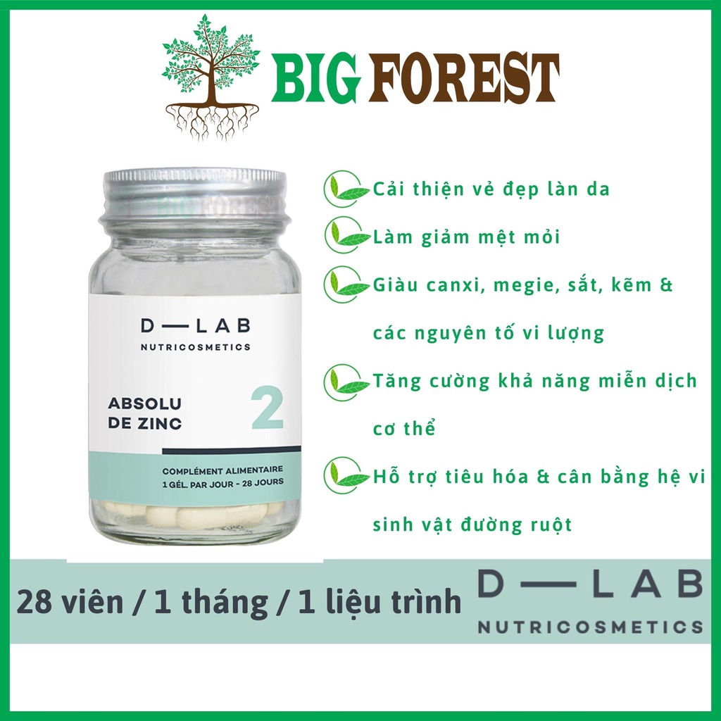 Viên uống tái tạo da, Cải thiện vẻ đẹp làn da, Giảm mệt mỏi - Absolu De ZinC - Pure Zinc [D-LAB Pháp]